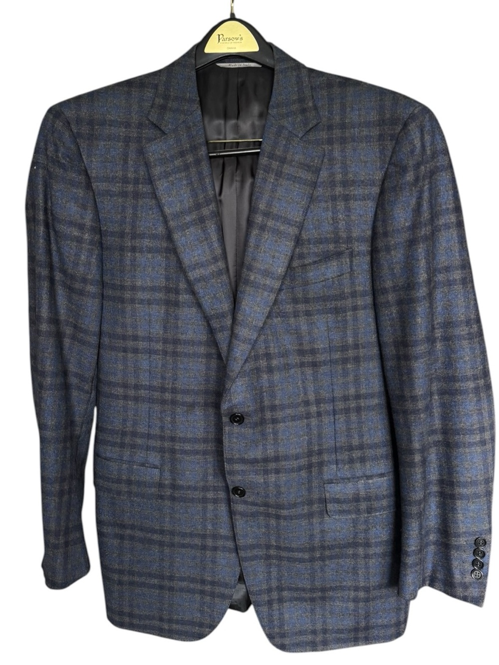 Canali 1934 Cashmere Wool Plaid Sport Coat Blazer Blue 36 52 Made Italy